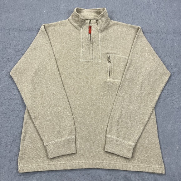 Jeep Pullover Mens Large Beige Ribbed 1/4 Zip Sweater Pocket Retro Knit 90s Top - Picture 1 of 11